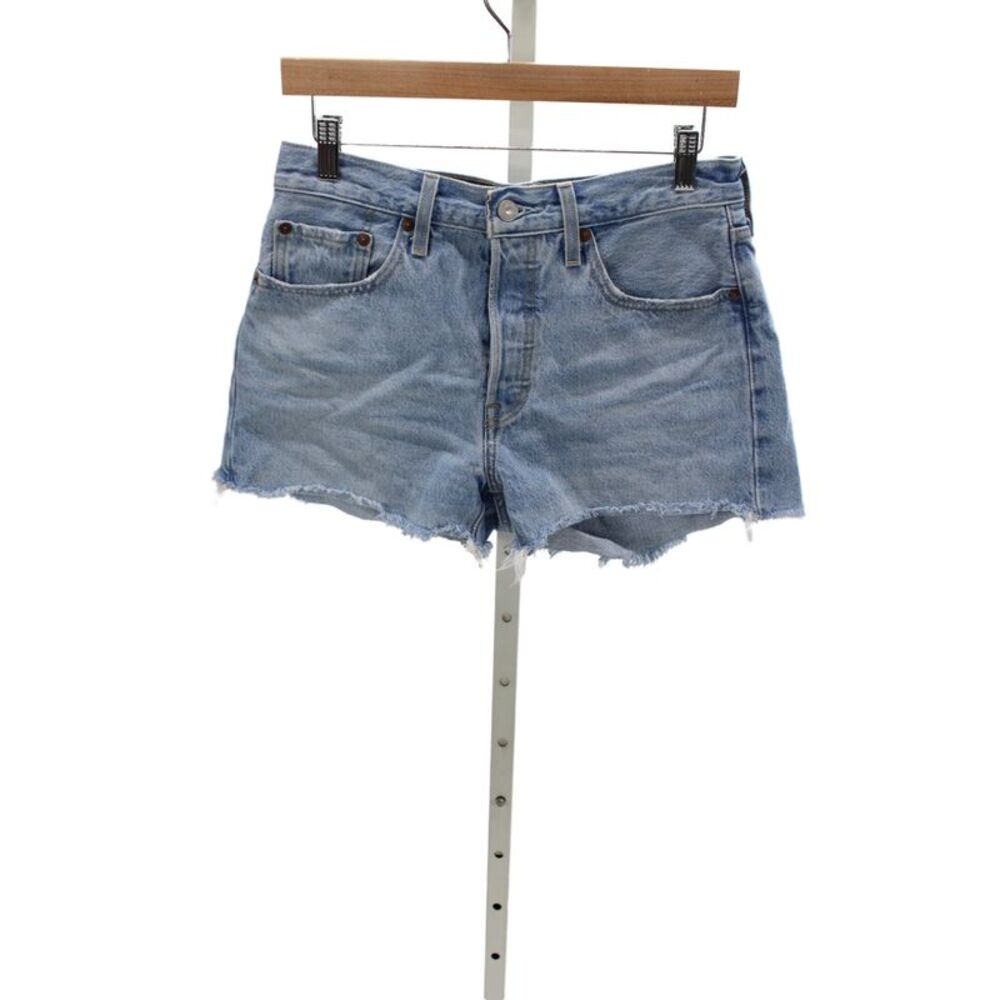 Levis Women Cut-Off Cotton Shorts Blue Button 90s Size 27